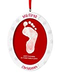 Tiny Ideas Baby's "My First Christmas" Handprint or Footprint Holiday Double-Sided DIY Photo Ornament, Creative Gift for New and Expecting Parents, White and Red