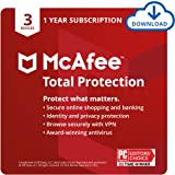 McAfee Total Protection 2022 | 3 Device | Antivirus Internet Security Software | VPN, Password Manager, Dark Web Monitoring | 1 Year Subscription | Download Code