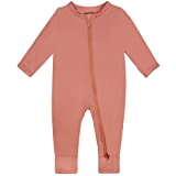 Bamboo Sleepers for Baby Girl , Bamboo Romper with Mitten Cuffs Pajamas 6-12 Months Orange