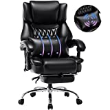 High Back Massage Reclining Office Chair with Footrest - Executive Computer Chair Home Office Desk Chair with Massaging Lumbar Cushion, Adjustable Angle, Breathable Thick Padding for Comfort (Black)