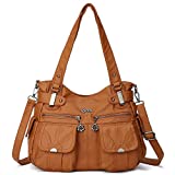 Purses and Handbags for Women Large Hobo Shoulder Bags Soft PU Leather Multi-Pocket Tote Bag(Brown)