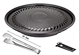 Iwatani CB-P-Y3 BBQ Plate (Large) | Stovetop Korean BBQ Non-Stick Round Barbecue Grill Pan | Free 304 Stainless Steel Barbecue Tongs (Japan Import)