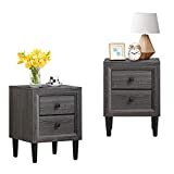 Giantex Nightstand w/2 Storage Drawers, Set of 2 Wooden End Table for Small Space, Sofa Side Table for Living Room, Bedside Table for Bedroom, Gray