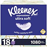 Kleenex Expressions Ultra Soft Facial Tissues, Soft Facial Tissue, 18 Cube Boxes, 60 Tissues per Box, 3-Ply (1,080 Total Tissues)