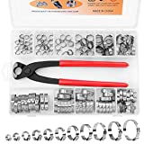 120PCS 11 Sizes Single Ear Hose Clamps 304 Stainless Steel, 6-33.1mm Stepless Cinch Rings Crimp Assortment Kit with Ear Clamp Pincer for Securing Pipe Hoses and Automotive Use By Hydencamm