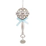 Hallmark Premium Baby's First Christmas, Silver Baby Rattle with Blue Ribbon 2022 Christmas Ornament, Metal