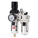 AC3010-N02A: SNS AC3010-N02A two units combo compressed air filter regulator lubricator FRL 1/4" NPT, semi-auto drain, with gauge and bracket, metal bowl