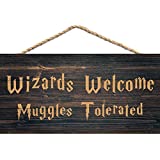 XIUXZMM Vintage Wood Gift Hanging Plaque Magic Wizards Welcome Muggles Tolerated Door Signs for Home Decor(XXQ136)