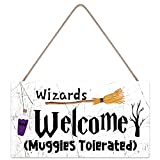 Wizards Welcome Muggles Tolerated Wood Gift Hanging Plaque for Home Decor 12x6 Inch