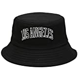 Arogheiz Fashion Embroidery Bucket Hat Cotton Beach Fisherman Hats for Men Women Teens Black-Los Angeles