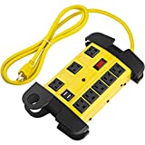 Heavy Duty Power Strip with USB, Workshop 8 Outlet Surge Protector 2700 Joules, Industrial Metal 15Amp Power Strip, 6FT Extension Cord and Wide Spaced.