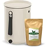 TeraGanix Organko Odor Free Compost Bin, Indoor Compost Starter Kit w/ 2 Lbs Bokashi Bran, Countertop Kitchen Compost Bin, Airtight Seal, Spigot, Dishwasher Safe (Cream)