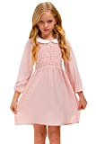 BesserBay Kid Girls Peter Pan Collar Pink Smocked Flare Dress 11 Costume Midi Dress 7-8 Years