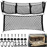 Automotive Cargo Net Stretchable and 3 Pocket Trunk Net Organizer Black Car Interior Accessories Cargo Storage Mesh Net Truck Bed Grocery Holder with Hooks Screws Buttonholes (35.4 x 15.7 inches)