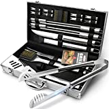 BBQ Grill Utensil Tools Set - GRILLART Reinforced BBQ Tongs 19-Piece Stainless-Steel Barbecue Grilling Accessories with Aluminum Storage Case -Complete Outdoor Grill Kit for Dad, Birthday Gift for Man