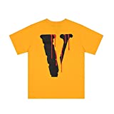 Nhicdns V Shirt Hip Hop V Letter Short Sleeve T-Shirt Crew Neck Causual Cotton Tops for Men Women Youth Friends Yellow XL