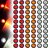 60 Pack 3/4 Inch LED Trailer Marker Lights Round Side Marker Indicators Lights Front Rear led Turn Signal Lamp Waterproof for Truck, Boat, Trailer, RV, Van, Pickup, ATV 12V DC, Amber, Red, White