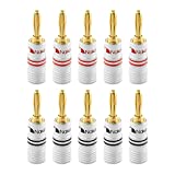 Nakamichi Excel Series 24k Gold Plated Banana Plug 12 AWG - 18 AWG Gauge Size 4mm for Speakers Amplifier Hi-Fi AV Receiver Stereo Home Theatre Radio Audio Wire Cable Screw Connector 10 Pcs (5-Pairs)