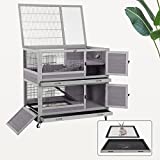 Guinea Pig Cage Hamster Cage Rabbit Hutch Reptile Tank Indoor Outdoor 6 Accss Doors 2 Story 2 Pull-Out Trays Removable Wire Mesh 4 Metal Wheels UV Proof Panel