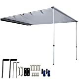 DANCHEL OUTDOOR Pull-Out Car Awning for Camping Overlanding, Waterproof Retractable Roof Rack Awning Canopy with Metal Joints for SUV/Trailers/Truck/Van Gray(4.9x6.5ft)