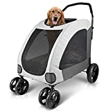 Petbobi Dog Stroller for Large Pet Jogger Stroller for 2 Dogs Breathable Animal Stroller with 4 Wheel and Storage Space Pet Can Easily Walk in/Out Travel up to 120 lbs