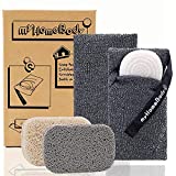 myHomeBody Soap Pocket Exfoliating Soap Saver Pouch | Body Scrubber Sponge, Exfoliator for Bath or Shower | for Large Bar Soap or Leftover Bits | Graphite Gray, 2 Pack + 2 Soap Lifting Pads