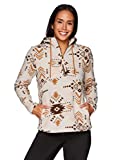 Avalanche Women's Plush Fleece Hoodie Sweater, Indoor/Outdoor 1/2 Zip Up Tribal Print Soft Fleece Pullover With Pocket Beige Aztec M