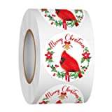 Heyfibro 1.5 Inches Christmas Sticker Roll, 500 Pcs Merry Christmas Stickers for Kids, Winter Holiday Round Labels Stickers for Gift Packing, Cards, Envelopes, Party Supplies (Cardinal)