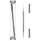 Professional Facial Milia Removal and Whitehead Extractor & Lancet - Double Ended Circle Loop & Sharp Needle Pimple Tool - 2-in-1 Blackhead & Blemish Remover - Zit and Pimple Acne (4.6in-Sliver)
