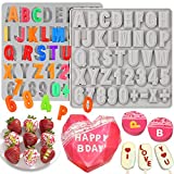 Palksky 2 Pieces Silicone Letter Molds for Chocolate Covered Strawberries, Alphabet and Numbers Fondant Molds Uppercase Candy Letters Molds for Breakable Heart Cake Decorations Soap Gummy Resin Molds