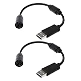 2 Pack Replacement Dongle USB Breakaway Cable for Xbox 360 Wired Controllers, Extension Adapter Cable for Xbox 360 (2, 2 Pack Black)