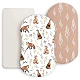 GRSSDER Stretchy Ultra Soft Fitted Bassinet Sheet Set 3 Pack, Universal Fit for Bassinets Baby Cradle Moses Basket Oval Rectangle Mattress, Pretty Fox for Baby Girls