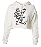 Funny Womens Crop Top Hoodie "Nerdy Dirty Inked and Curvy" Royaltee Tattoo Humor Pullover Collection, Bone, Medium