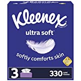 Kleenex Ultra Soft Facial Tissues, 3 Flat Boxes, 110 Count (Pack of 3) (330 Total Tissues)