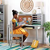 Guidecraft Childrens Media Desk and Chair Set  Gray: Student's Study Computer Workstation and Writing Table with Hutch and Storage Shelves, Wooden Kids Bedroom Furniture