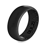 BULZi Wedding Bands, USA Lifetime Replacement, Massaging Comfort Fit Silicone Ring with Airflow, Men and Women Rings Breathable Comfortable Work Safety (Black, Size 8 - (8mm Width Band))