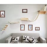 Cat Hammock Wall Mounted Cats Shelf and Climbing Shelf Four Step Cat Stairway with Sisal Scratching and Climbing Bridge Step Solid Wood Cat Tree Sleeping Playing Lounging Perching Cat Furniture