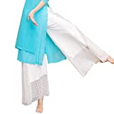 Women's Classical Dance Costume Sheer Flowy Hanfu Top Side Split Wide Leg Pants Chinese Folk Dance Wear (507# White Pants, M)