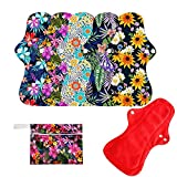 6Pcs Resuable Waterproof Menstrual Pad Sets Including 1Pc Mini Wet Bag and 5Pcs Heavy Flow Red Color Microfleece Stay Dry Menstrual Pads Mama Cloth Sanitary Napkins