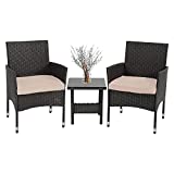 FDW Patio Furniture Sets Outdoor Wicker Bistro Set Rattan Chair Conversation Sets Garden Furniture for Yard Backyard Lawn Porch Poolside Balcony (3 Pieces, Black and Beige)