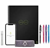 Rocketbook Smart Reusable Lined Eco-Friendly Notebook with 4 colored Pilot Frixion Pens, 1 Microfiber Cloth, & 1 Spay Bottle - Infinity Black Cover, Letter Size (8.5in x 11in)