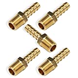 Boeray 5pcs Brass Hose Barb Fittings 5/16 Inch Barb to 1/4 Inch Male NPT Thread Air Hose Fitting Adapter