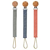 Socub 3 Pack Pacifier Clips for Baby Boys and Girls, Fabric Pacifier Hold with Clip for Binky, Teether Toys, BPA Free, Baby Shower Birthday Gift, 3 Month+(Sage/Ether/Muted)