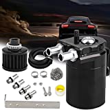 PWR FEVER Upgraded Baffled Oil Catch Can with Breather Filter Kit Aluminum Oil Reservoir Tank with 3/8" Strengthened NBR Fuel Line Black 400ml
