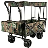 Happbuy Collapsible Folding Wagon with Removable Canopy, Heavy Duty Foldable Wagon Utility Cart for Garden, Camping, Grocery Cart, Beach Wagon Cart with Wheels and Rear Storage, Camouflage