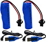 Blomiky 2 Pack 3.7V 500mAh Li-ion Rechargeable Battery SM 2P Plug with USB Charger Cable for Double Sided RC Stunt Car Small RC Boat Tumbling Amphibious RC Car RC Truck and C63 Battery and USB 2