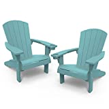 Keter 2 Pack Alpine Adirondack Resin Outdoor Furniture Patio Chairs with Cup Holder-Perfect for Beach, Pool, and Fire Pit Seating, Teal