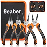 Geaber Snap Ring Pliers Set, Heavy Duty 4-piece 7-Inch Internal External Circlip Pliers, Straight Bent C-clip Pliers Lock Ring Pliers Set, 5/64" Tip, for Ring Remover Retaining, with Portable Pouch