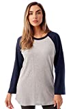 Just Love Colorblock Womens Baseball Tee Shirt with  Sleeves 6763-GRYNVY-L Grey Navy