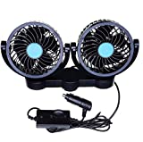 Car Cooling Air Fan 12V- Zone Tech 12V Dual Head Car Auto Electric Cooling Air Fan for Rear Seat - Powerful Quiet 2 Speed 360 Degree Rotatable 12V Ventilation Rear Seat with Kids Safe Design